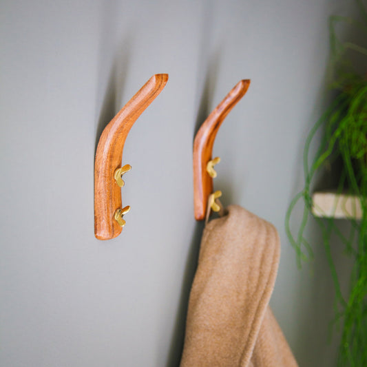 Coat Hook Wood & Brass - Brut