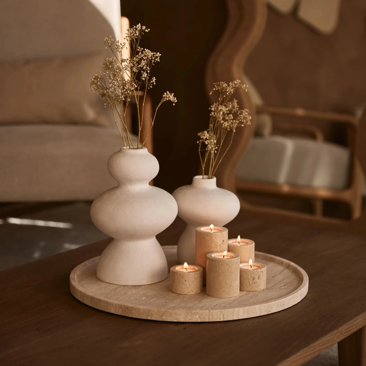 Mooisa - Travertine waxinelichthouder