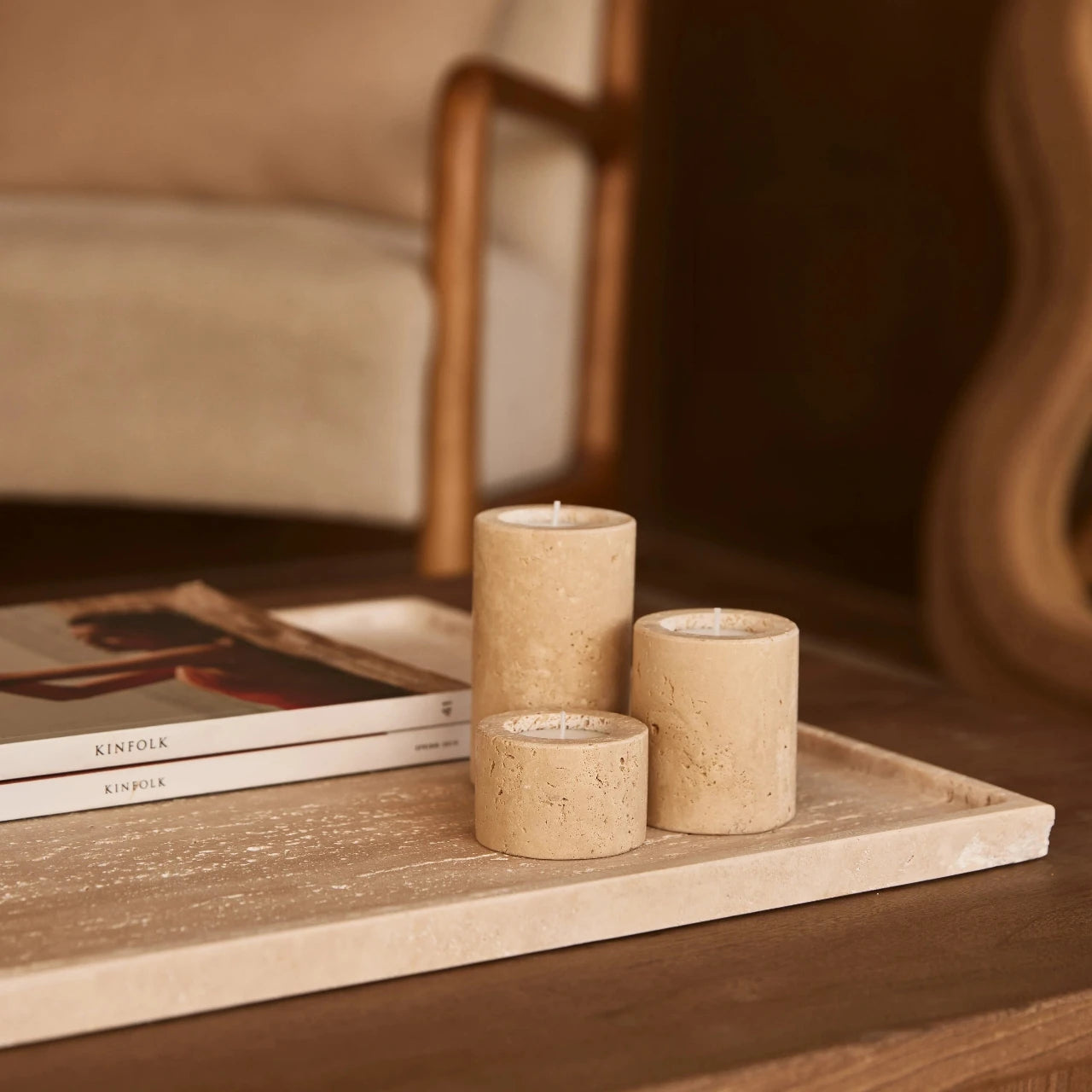 Mooisa - Travertine waxinelichthouder